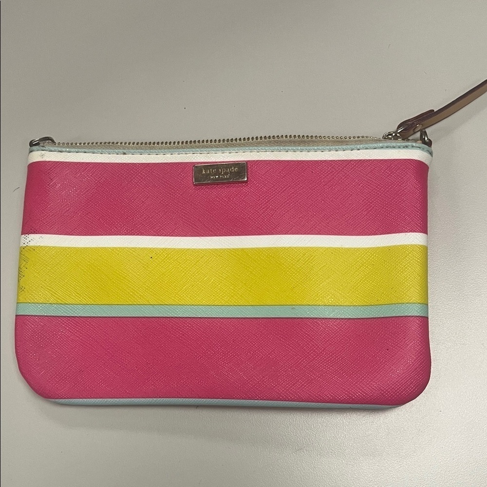 Kate Spade Vibrant Pink and Yellow Striped Wristlet